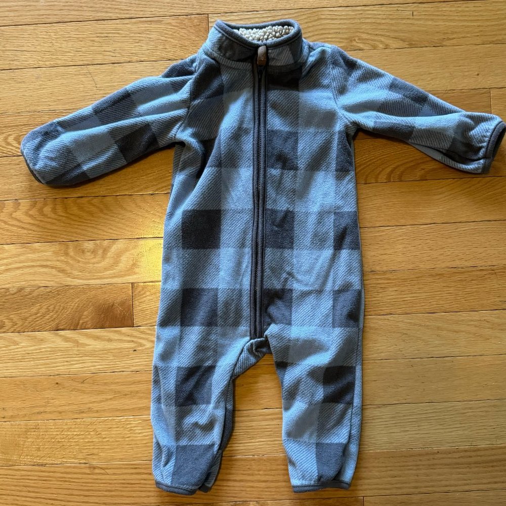 Carter's fleece blue & grey checkered onesie 9M baby